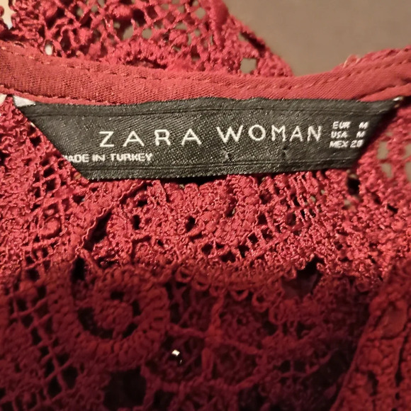 ZARA WOMAN Red sheer Lace sleeveless Boho Fairy Maroon Whimsigoth Top size M - Picture 2 of 6